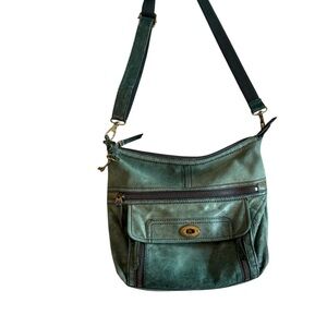 Fossil Green Leather Shoulder Bag